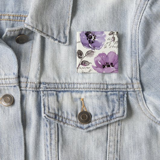 Purple Flowers Vierkante Button 5,1 Cm (In situ)