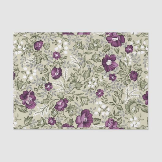 Purple Flowers Violet Background Leafy Floral Tissuepapier (Voorkant)