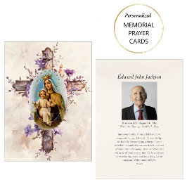 Purple Flowers Virgin Mary Funeral Prayer Kaart Plaatskaartje