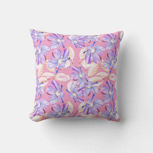 Purple Flowers: Waterverf bloemenelegantie. Kussen
