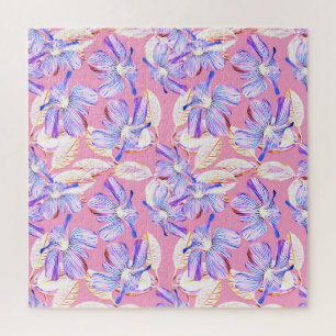 Purple Flowers: Waterverf bloemenelegantie. Legpuzzel
