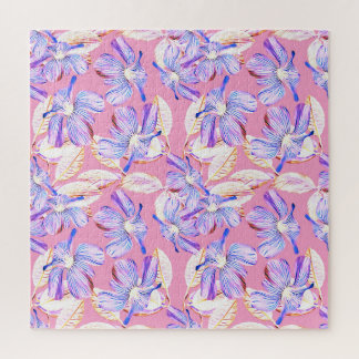 Purple Flowers: Waterverf bloemenelegantie. Legpuzzel