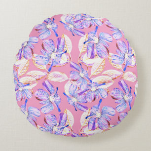 Purple Flowers: Waterverf bloemenelegantie. Rond Kussen