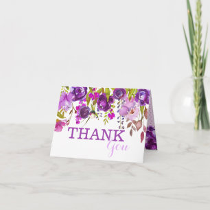 Purple Flowers Waterverf Floral Dank u Bedankkaart
