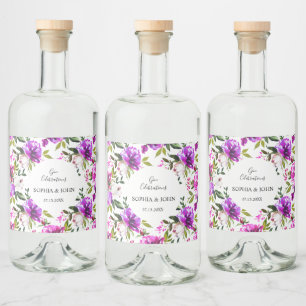 Purple Flowers Weddenschap Liquor Bottle Label Likeurfles Etiket