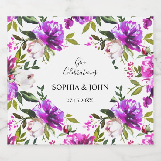 Purple Flowers Weddenschap Liquor Bottle Label Likeurfles Etiket (Enkel label)