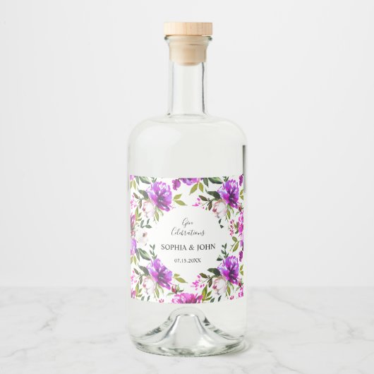 Purple Flowers Weddenschap Liquor Bottle Label Likeurfles Etiket (Voorkant)