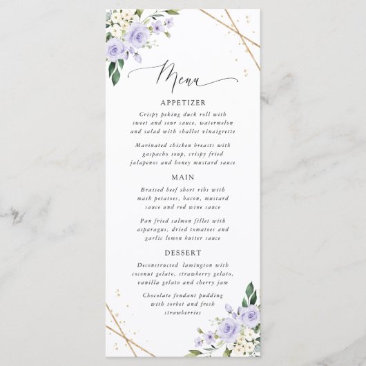Purple Flowers, White Flowers, Bridal Shower Menu (Voorkant)