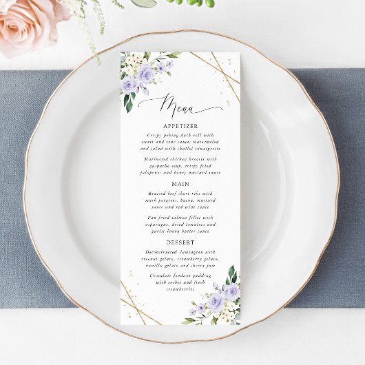 Purple Flowers, White Flowers, Bridal Shower Menu