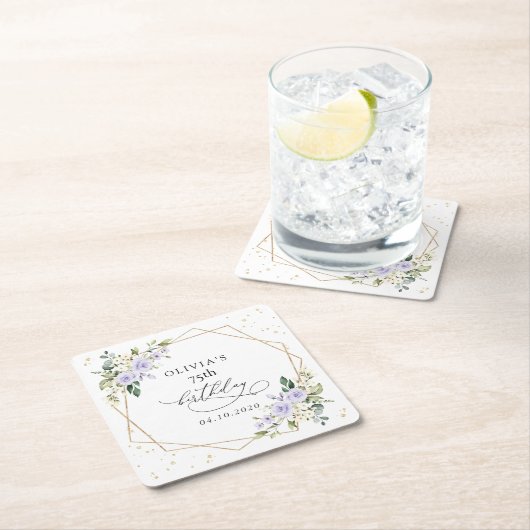 Purple Flowers, White Flowers, Greenery, Birthday Kartonnen Onderzetters (Insitu)