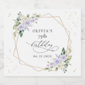 Purple Flowers, White Flowers, Greenery, Birthday Sparkling Wijnetiket (Enkel label)