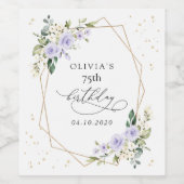 Purple Flowers, White Flowers, Greenery, Birthday Wijn Etiket (Enkel label)
