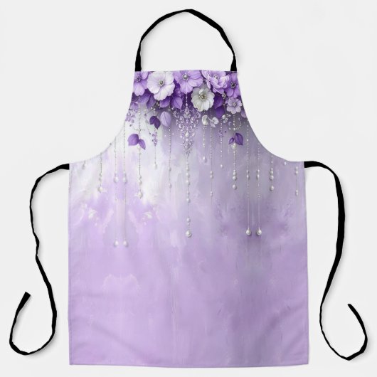 Purple Flowers with Dangling Pearls  Apron Schort (Voorkant)