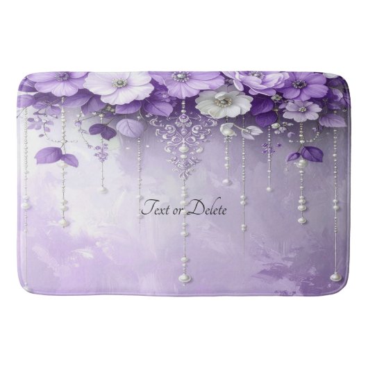 Purple Flowers with Dangling Pearls Bath Mat (Voorkant)