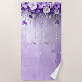 Purple Flowers with Dangling Pearls Beach Towel Strandlaken