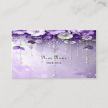 Purple Flowers with Dangling Pearls Business Card