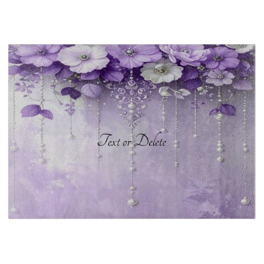 Purple Flowers with Dangling Pearls Cutting Board Snijplank (Voorkant)