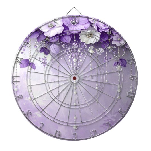 Purple Flowers with Dangling Pearls Dartboard Dartbord (Voorkant)