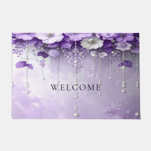 Purple Flowers with Dangling Pearls Doormat Deurmat (Voorkant)