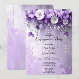 Purple Flowers with Dangling Pearls Engagement Kaart