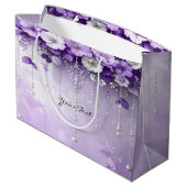 Purple Flowers with Dangling Pearls Gift Bag Groot Cadeauzakje (Achterkant Gekanteld)