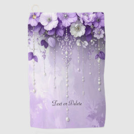 Purple Flowers with Dangling Pearls Golf Towel Golfhanddoek