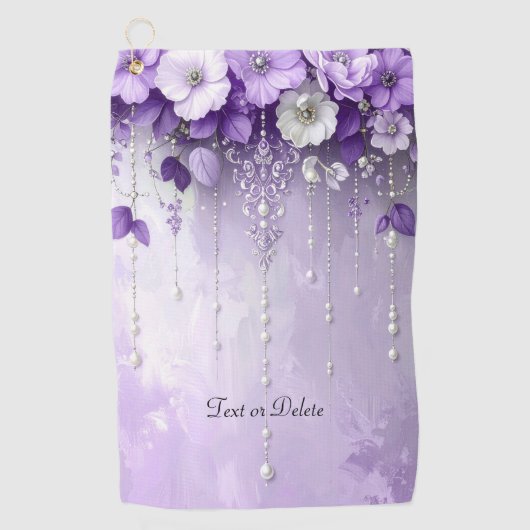 Purple Flowers with Dangling Pearls Golf Towel Golfhanddoek (Voorkant)