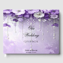 Purple Flowers with Dangling Pearls Guest Book