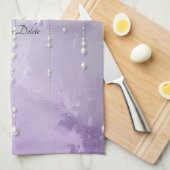 Purple Flowers with Dangling Pearls Kitchen Towel Theedoek (Quarter Fold)