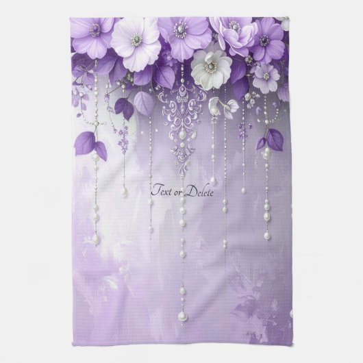 Purple Flowers with Dangling Pearls Kitchen Towel Theedoek (Verticaal)
