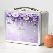 Purple Flowers with Dangling Pearls Lunch box (In situ)