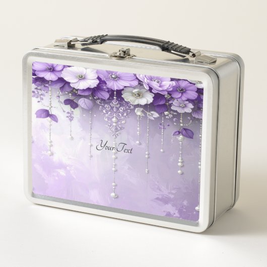 Purple Flowers with Dangling Pearls Lunch box (Voorkant)