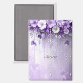 Purple Flowers with Dangling Pearls Magnet (Voorkant / Achterkant)