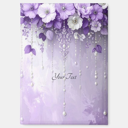 Purple Flowers with Dangling Pearls Magnet (Voorkant)