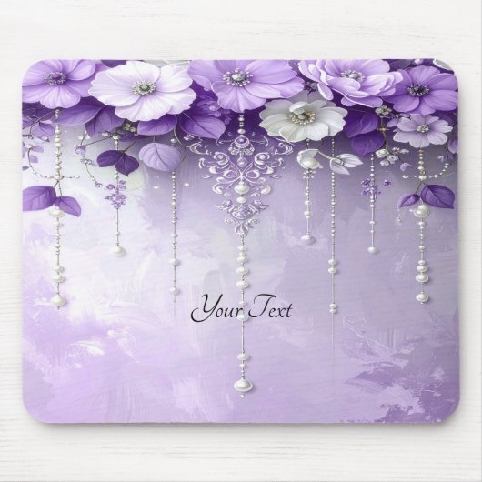Purple Flowers with Dangling Pearls Mousepad Muismat (Voorkant)