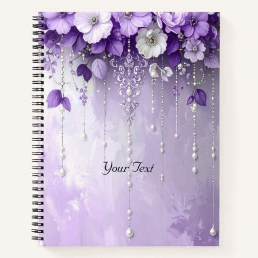 Purple Flowers with Dangling Pearls Notebook Notitieboek (Voorkant)