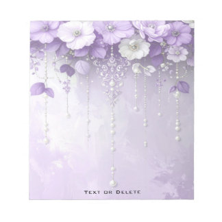 Purple Flowers with Dangling Pearls Notepad Notitieblok