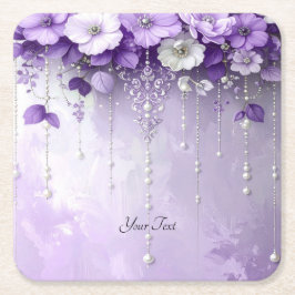 Purple Flowers with Dangling Pearls Paper Coaster Kartonnen Onderzetters