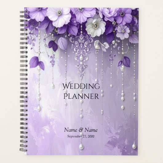 Purple Flowers with Dangling Pearls Planner (Voorkant)