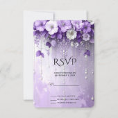 Purple Flowers with Dangling Pearls RSVP Card Kaartje (Voorkant)