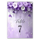 Purple Flowers with Dangling Pearls Table Number Kaart (Achterkant)