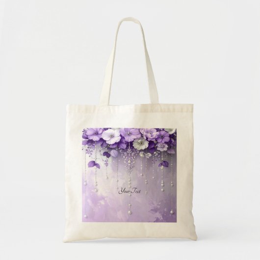 Purple Flowers with Dangling Pearls Tote Bag (Voorkant)