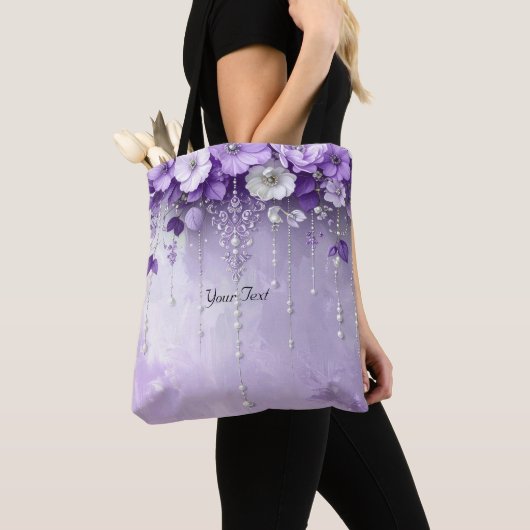Purple Flowers with Dangling Pearls Tote Bag (Dichtbij)