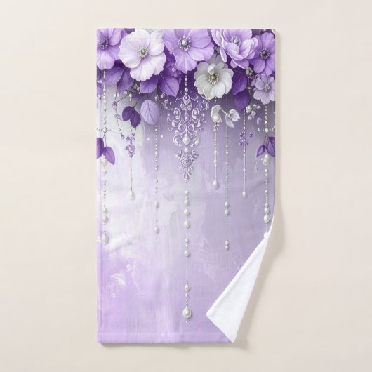 Purple Flowers with Dangling Pearls Towel Set Bad Handdoek (Handdoek)
