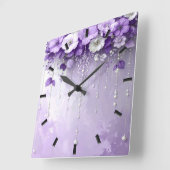 Purple Flowers with Dangling Pearls Wall Clock Vierkante Klok (Hoek)