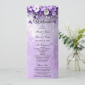 Purple Flowers with Dangling Pearls Wedding Programmakaart (Staand voorkant)