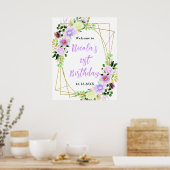 Purple Flowers with Foliage Birthday Welcome Poster (Keuken)