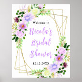 Purple Flowers with Foliage Bridal Shower Welcome Poster (Voorkant)