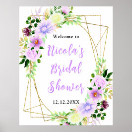 Purple Flowers with Foliage Bridal Shower Welcome Poster