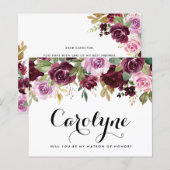 Purple Flowers word mijn matron van eer Kaart. (Voorkant / Achterkant)